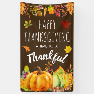 Happy Thanksgiving Pumpkins and Autumn Foliage Banner