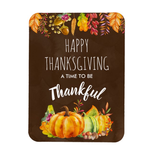 Happy Thanksgiving Pumpkins and Autumn Foliage Magnet (Vertical)