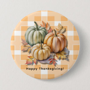 Happy Thanksgiving Pumpkins & Autumn Leaves 3 Inch Round Button
