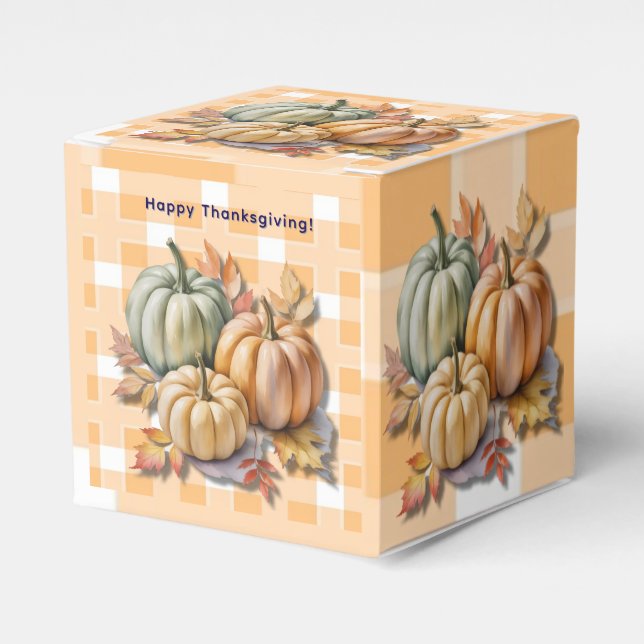 Happy Thanksgiving Pumpkins & Autumn Leaves Favor Box (Front Side)