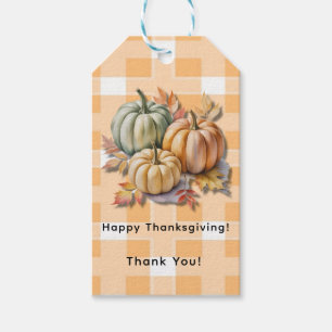 Happy Thanksgiving Pumpkins & Autumn Leaves Thanks Gift Tags