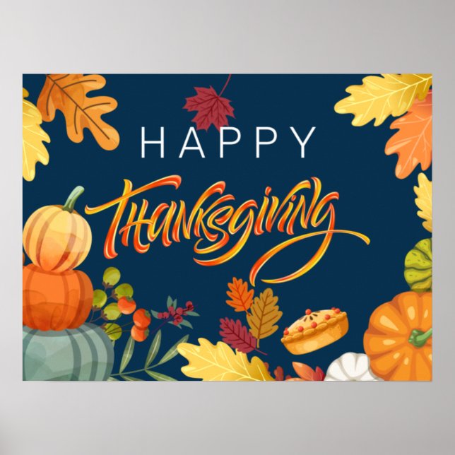 Happy Thanksgiving Pumpkins, Berries and Leaves  Poster (Front)