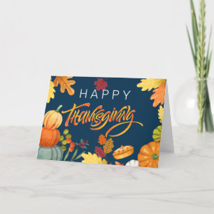 Happy Thanksgiving Pumpkins, Berries and Leaves Thank You Card
