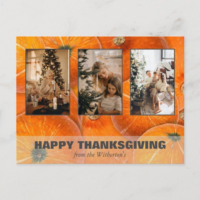 Happy Thanksgiving Pumpkins Custom Photo Holiday Postcard (Front)