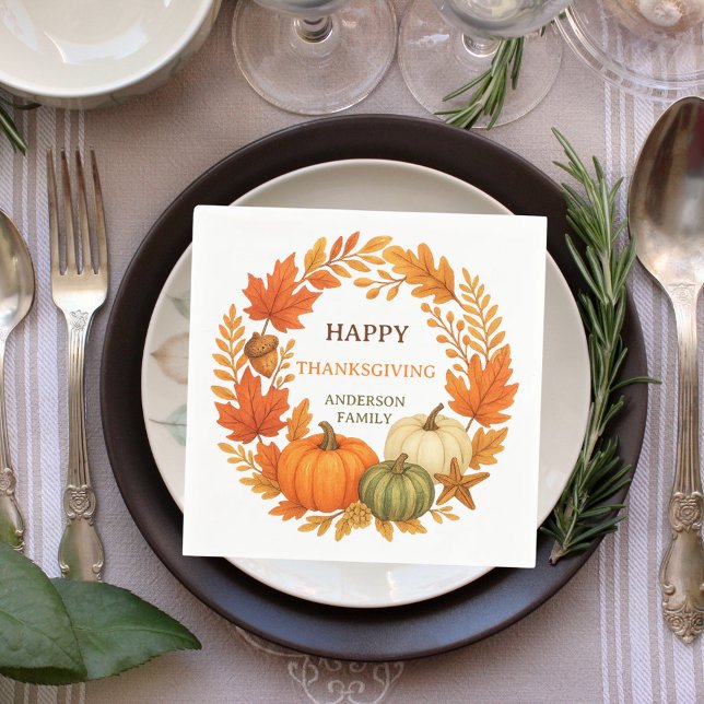 Happy Thanksgiving pumpkins fall foliage Napkin (Creator Uploaded)
