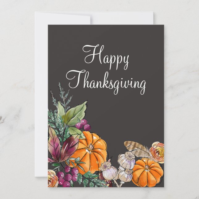 Happy Thanksgiving Pumpkins Floral Foliage Autumn (Front)