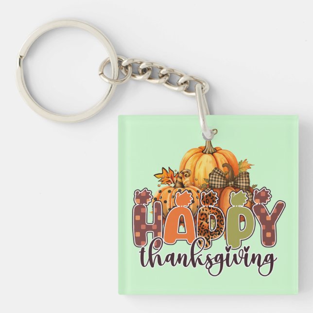 Happy Thanksgiving Pumpkins Keychain (Front)