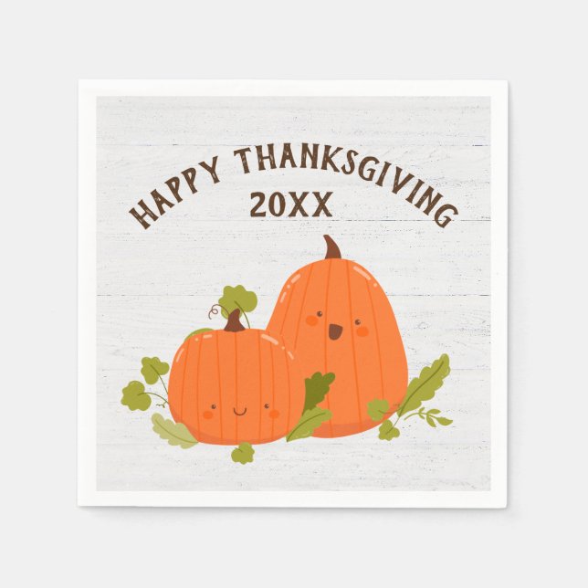 Happy Thanksgiving Pumpkins On Wood Napkin (Front)