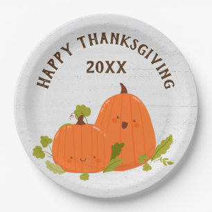Happy Thanksgiving Pumpkins On Wood Paper Plate