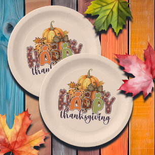 Happy Thanksgiving Pumpkins Paper Plate