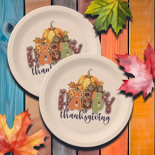 Happy Thanksgiving Pumpkins Paper Plate (Creator Uploaded)