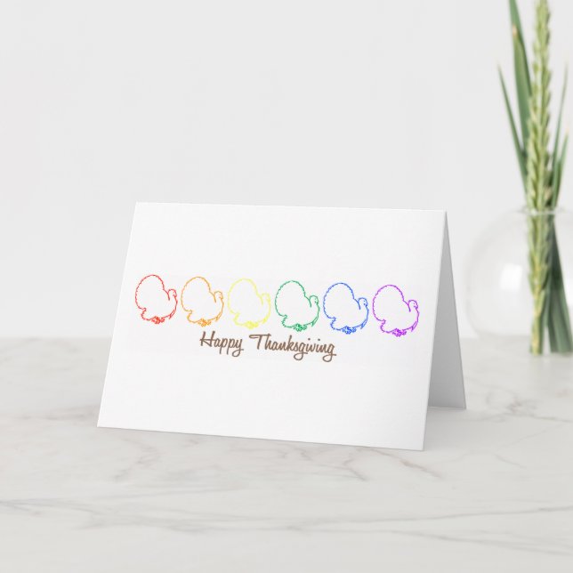 Happy Thanksgiving (Rainbow Turkeys) Holiday Card (Front)