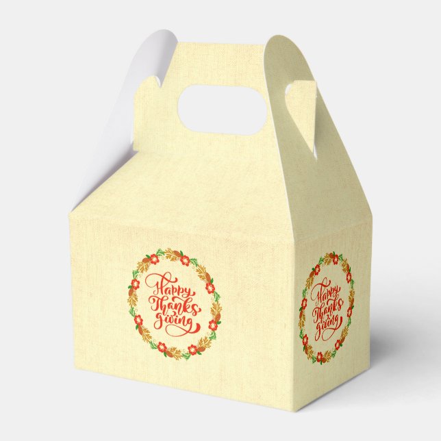Happy Thanksgiving Red Gold Wreath Favor Box (Front Side)