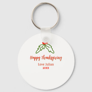 Happy Thanksgiving red green leaves cherry name ye Keychain