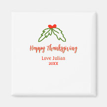 Happy Thanksgiving red green leaves cherry name ye