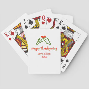 Happy Thanksgiving red green leaves cherry name ye Playing Cards