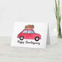Happy Thanksgiving Red Retro Fiat 500