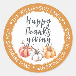 Happy Thanksgiving Red Return Address  Classic Round Sticker
