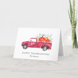 Happy Thanksgiving Red Truck Fall Pumpkin Harvest Holiday Card