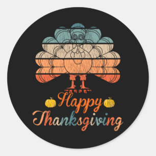 Happy Thanksgiving Retro Sunset Turkey Vintage Classic Round Sticker
