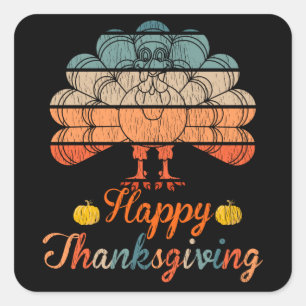 Happy Thanksgiving Retro Sunset Turkey Vintage Square Sticker