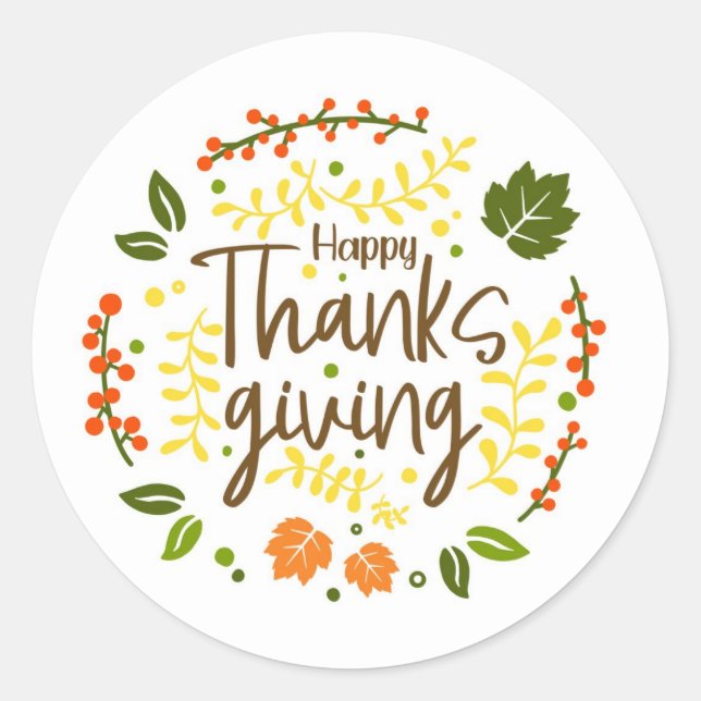 Happy Thanksgiving Round Custom Stickers JCoCustom (Front)
