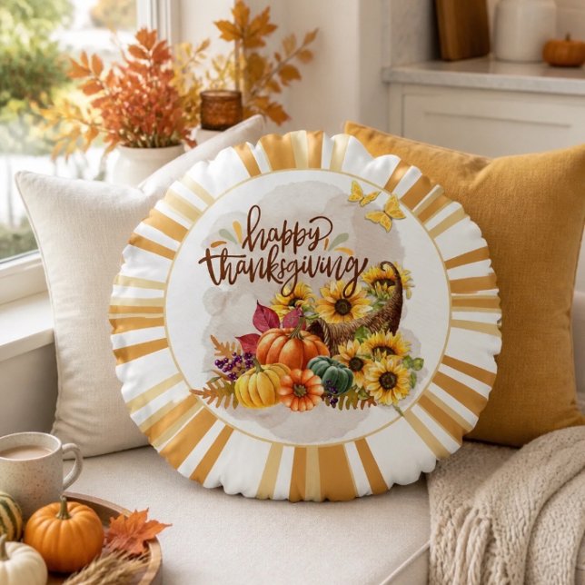 Happy Thanksgiving Round Pillow (Creator Uploaded)