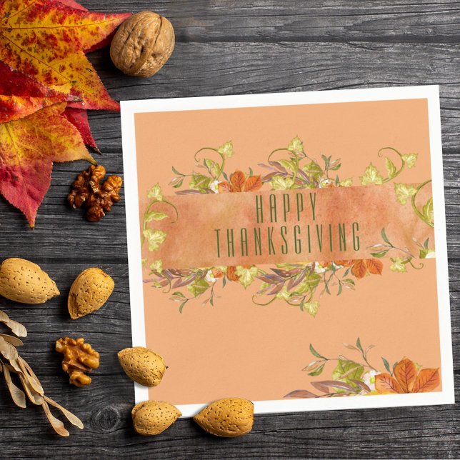 Happy Thanksgiving Rustic Autumn Leaves Napkin (Creator Uploaded)