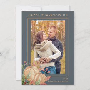 Happy Thanksgiving Rustic Autumn Pumpkin Photo Holiday Card