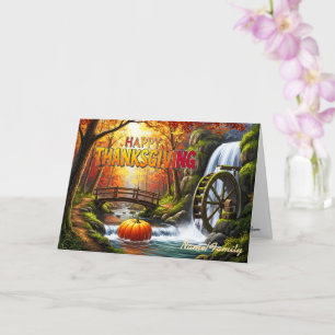 Happy Thanksgiving Rustic Bridge & Waterwheel Card
