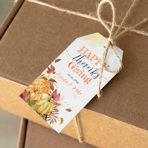 Happy Thanksgiving, Rustic Fall Pumpkins Gift Tags