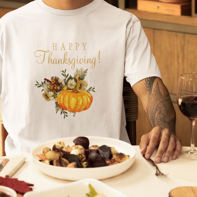 Happy Thanksgiving rustic pumpkin fall floral T-Shirt (Creator Uploaded)