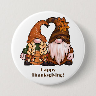 Happy Thanksgiving Scandinavian Gnomes 3 Inch Round Button