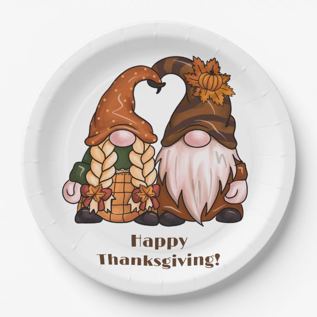 Happy Thanksgiving Scandinavian Gnomes Paper Plate (Front)