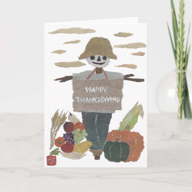 Happy Thanksgiving, Scarecrow, Harvest Holiday Card (Front)