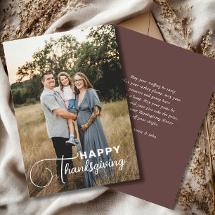 "Happy Thanksgiving" Script Font, 1 Photo Holiday Card