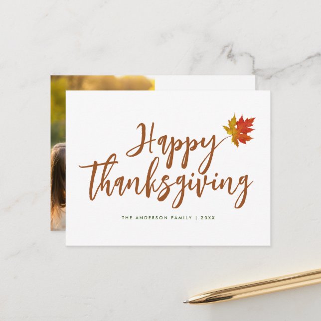 happy thanksgiving script holiday greeting card (Front/Back In Situ)