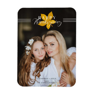 Happy Thanksgiving Script Leaves Custom Photo Magnet