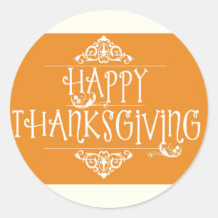 Happy Thanksgiving Script Orange Classic Round Sticker