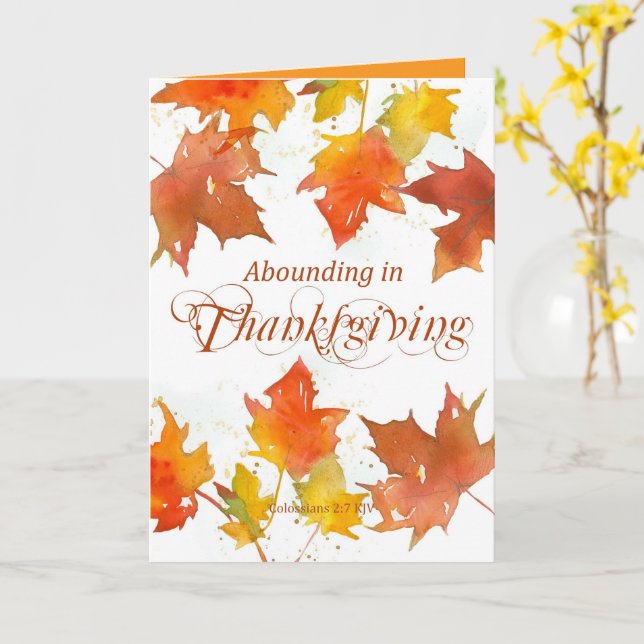 Happy Thanksgiving Scripture Colossians Fall Leaf Card (Yellow Flower)
