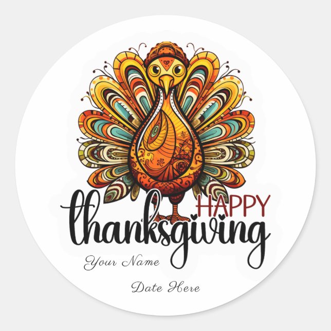 Happy Thanksgiving Shirt | Fall Holiday Turkey Day Classic Round Sticker (Front)