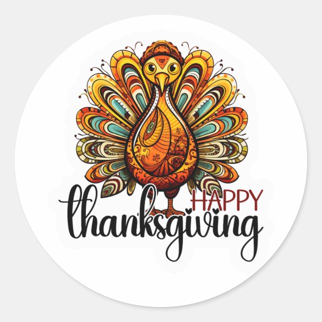 Happy Thanksgiving Shirt | Fall Holiday Turkey Day Classic Round Sticker (Front)