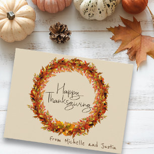 Happy Thanksgiving Simple Autumn Leaf Custom Postcard