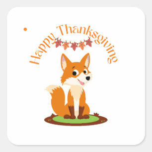 Happy Thanksgiving Smiling Fox Square Sticker