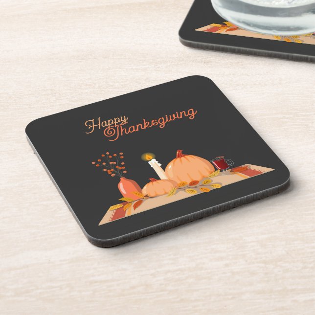 Happy Thanksgiving Square Hard Plastic Coaster (Left Side)