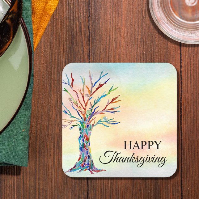 Happy Thanksgiving Square Paper Coaster (Creator Uploaded)