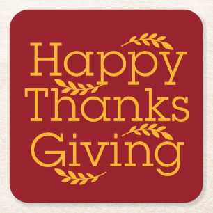 Happy Thanksgiving Square Paper Coaster