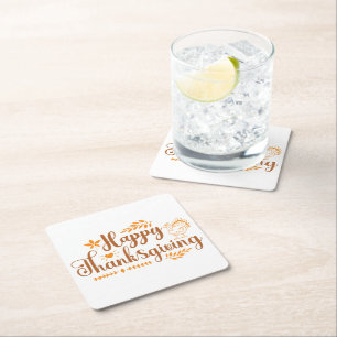 Happy Thanksgiving Square Paper Coaster