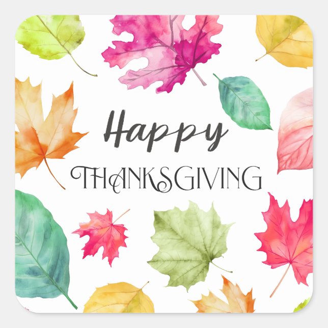 Happy Thanksgiving Square Sticker (Front)
