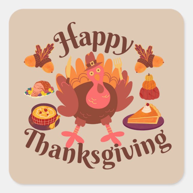Happy Thanksgiving Square Sticker (Front)